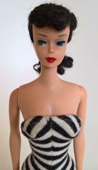 Vintage 1961 5 Ponytail Brunette Barbie Doll With Swim Suit