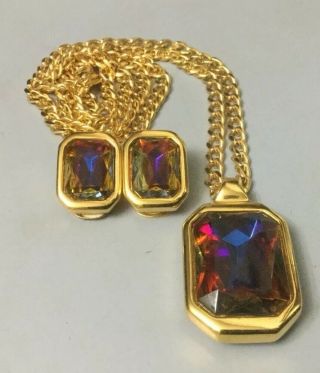 Vintage Kenneth Jay Lane Signed Kjl Necklace Earrings Set Glass Rare