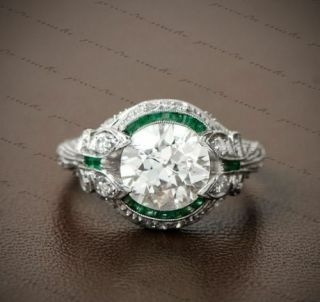 Vintage Art Deco 2.  00 Ct Round Cut Diamond Engagement Wedding 925 Silver Ring