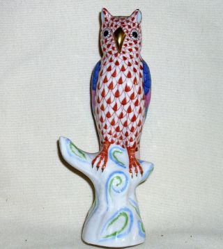 Vintage Herend Hungary Hand Painted Porcelain 5 - 1/4 " Fishnet Owl On Branch