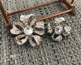 Early Rare Vintage Signed Christian Dior Rhinestone Flower Brooches Pin Set