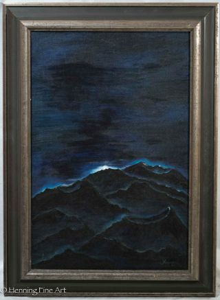 Vintage Oil Painting On Canvas By Kaneen,  Midnight Landscape 1967,  Framed 1 Of 2