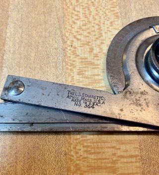 L S Starrett Co Vintage Bevel Protractor Machinist Tool No.  364 made in the USA 6