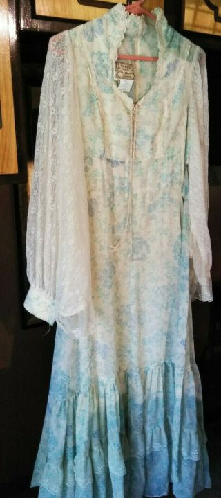 Vintage Gunne Sax Dress By Jessica San Franciso Light Blue & Lace Size 11