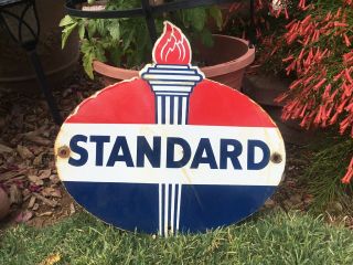 Vintage Standard Oil Torch Porcelain Gas Pump Sign