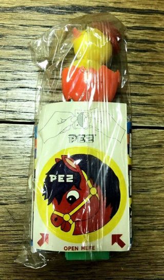 Vintage Chick In Egg Pez Dispenser In Bag W/ Candy & Sticker Nos
