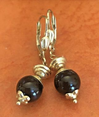 Vintage Estate 14k Gold Black Onyx Earrings Designer Signed Gcl Drop