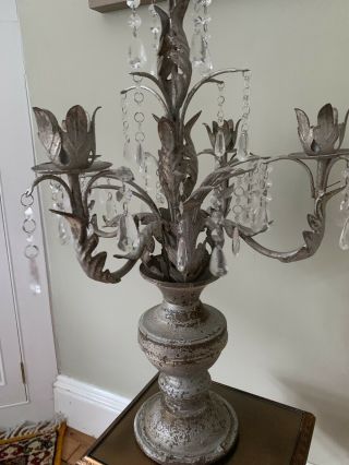 Large French Vintage Style Aged Metal Candelabra With Droplets