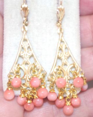 Chandelier 14k Gold Filled Angel Skin Coral Elongated Lever Back Earrings Zz