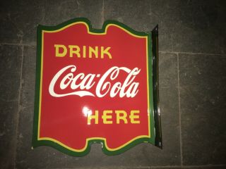 Porcelain Vintage Coca Cola Flange Enamel Sign Size 20 X 17 Inches Double Sided