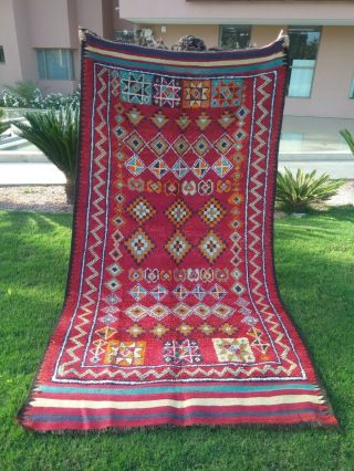 Vintage Kilim Rug Moroccan Tribal Azilal Handmade Berber Old Carpet Wool Premium