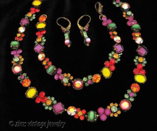Vintage Sorrelli Multi - Color Rhinestone Crystal Necklace Bracelet Earrings Set