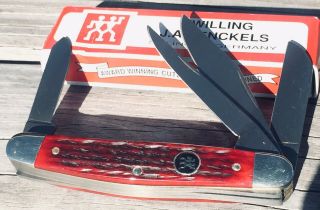 Vintage Zwilling J.  A.  Henckel Pocket Knife 4 Blade Stockman Red Bone Germany
