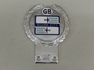 Vintage Chrome Enamel J R Gaunt Silver City Airways Car Badge Auto Emblem