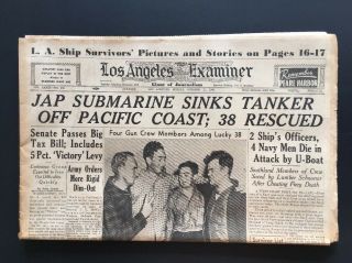 1942 October 11 Newspaper: La Examiner: Ww Ii War Japanese Submarine,  Survivors