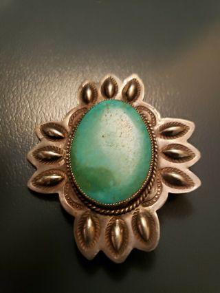 Vintage Signed Native American Sterling Silver Turquoise Pin Brooch