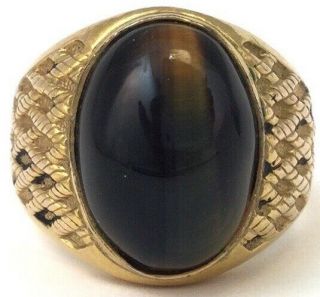 Vintage Mens Ring Tigers Eye Stone Cabochon 10k Gold Filled Size 12 11 Grams