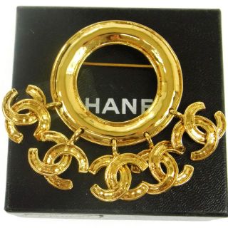 Authentic Chanel Vintage Cc Logos Brooch Pin Gold - Tone Corsage France T04492