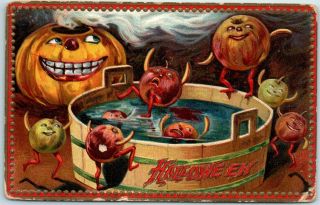 Vintage Halloween Postcard Jol / Apples Bobbing Tucks 