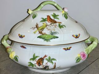 Vintage Herend Rothschild Pattern Hungary Large Oval Tureen And Lid