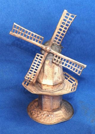 Vintage White Metal Continental Novelty Windmill - Rotating Sails & Wheel