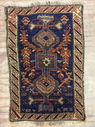 Old Handmade Persian Antique Vintage Wool Rug Carpet Shabby Chic,  Size:2.  3by1.  8ft