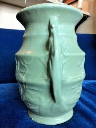 Rare 1920 ' s McCOY Lizard - Handled Vase/Sand Jar,  Lotus Flower Dec,  Matte Green 2