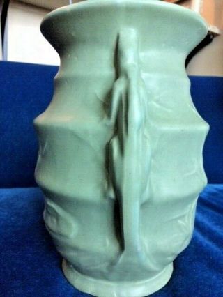Rare 1920 ' s McCOY Lizard - Handled Vase/Sand Jar,  Lotus Flower Dec,  Matte Green 5