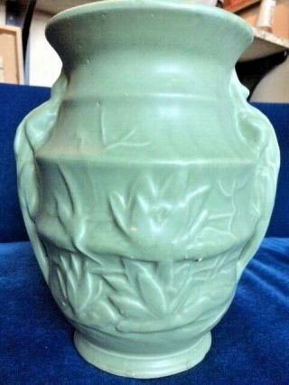 Rare 1920 ' s McCOY Lizard - Handled Vase/Sand Jar,  Lotus Flower Dec,  Matte Green 6