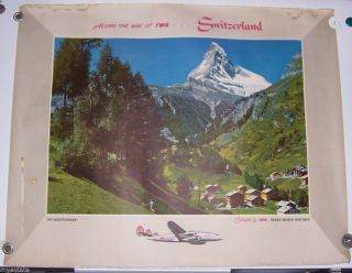1950s Vintage Twa Switzerland The Matterhorn Travel Poster