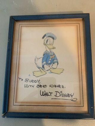 Vintage Donald Duck Print Signed Autographed With Best Wishes Walt Disney