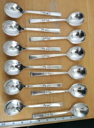 Set Of 12 Vintage 1948 Morning Star Silverplated " 6 7/8 " Gumbo Soup Spoons