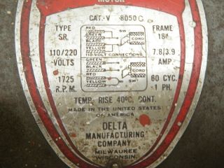 Vintage Delta 1/2 HP,  1725 RPM Repulsion Induction Motor 8
