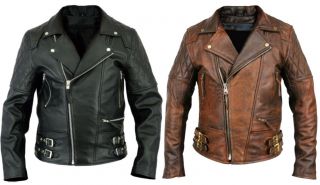 Vintage Brando Style Biker Motorcycle Black/brown Real Leather Jacket For Men