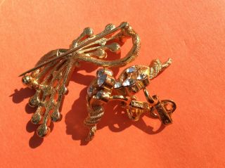 VTG jewels by Crown Trifari 10k Gold Plated Rhinestones earrings pin brooch Set 8