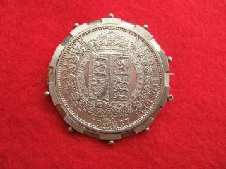 1887 Victoria Silver Half - Crown Coin In Brooch Mount (hallmarked).  