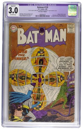 Batman 129 Cgc 3.  0 Vintage Dc Comic Detective Robin Origin Batwoman App 10c