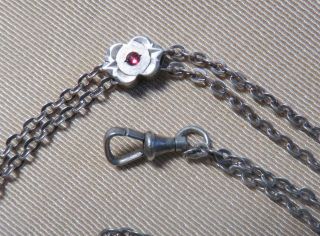 Antique Victorian Watch Slide And Chain Red Stone For Ladies Watch