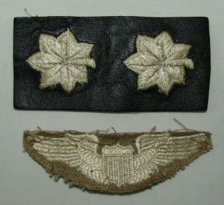 Ww2 Period Embroidered Pilot Wings - Lt.  Col.  Embroidered On Leather Rank Insignia