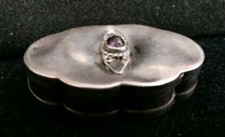 Vintage Old Mexican Sterling With Amethyst Snuff Or Pill Box