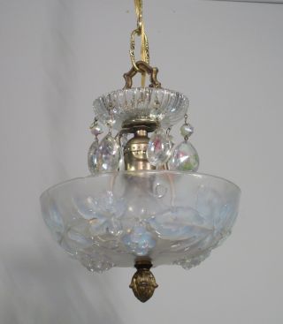 Antique Vintage Chandelier Art Deco Glass Petite Pendant Iridescent Aurora Lamp