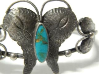 Butterfly Bracelet Fred Harvey Vintage Navajo Indian Sterling Silver Turquoise