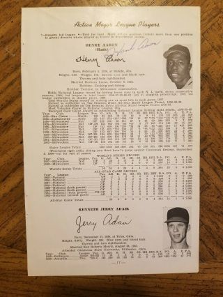 Hank Aaron Vintage Signed Autographed Full Book Page Jsa