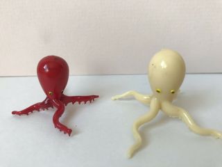 Vintage Glass Miniature Animals Octopus Red Cream 1940 