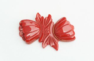 Large Bakelite Red Carved Brooch Pin 3 - D Hollow Flowers – Interesting