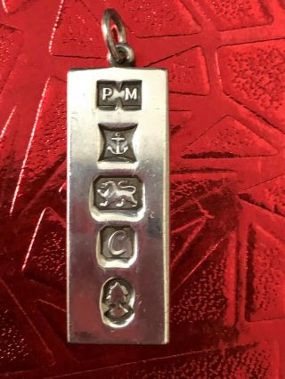 Vintage Sterling Silver Ingot Pendant - P M - Birmingham - 1977