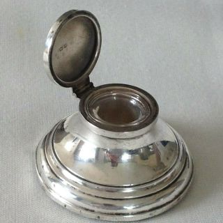 Antique Solid Silver Inkwell,  1922,  Birmingham,  Sydney & Co