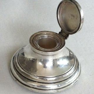 Antique Solid Silver Inkwell,  1922,  Birmingham,  Sydney & Co 2