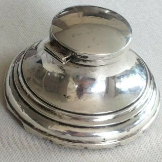 Antique Solid Silver Inkwell,  1922,  Birmingham,  Sydney & Co 5