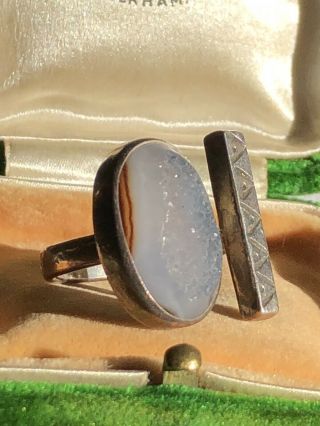 Vintage Navajo Sterling Silver Ring By Marvin Slim Druzy Drusy Iridescent Quartz